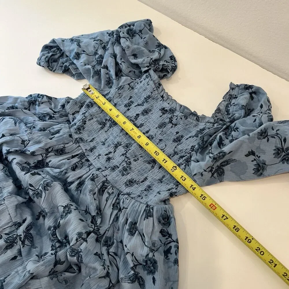 Torrid Women’s Skater Blue Floral Midi Dress Size 2 Lined Pockets Softgirl Fairy - Picture 9 of 10